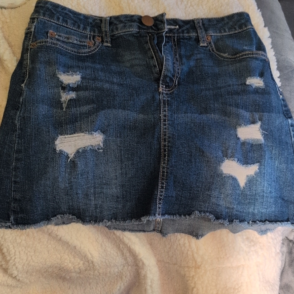 NOBO Blue Distressed Mini Skirt